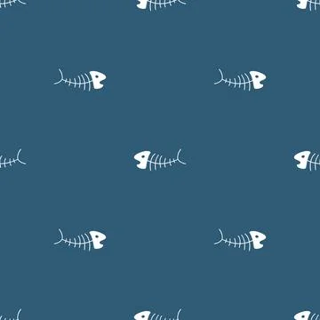 Cute Fish bones Seamless pattern. Cartoon Fish skeleton, background. Vector.. Stock Illustration