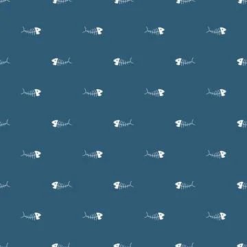 Cute Fish bones Seamless pattern. Cartoon Fish skeleton, background. Vector.. イラスト素材