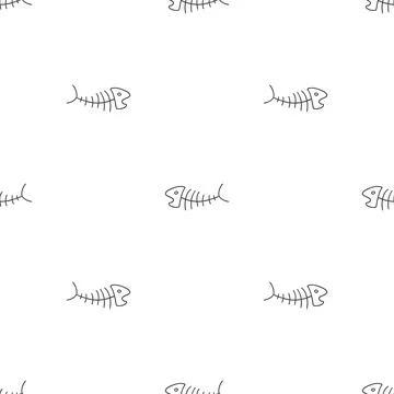 Cute Fish bones Seamless pattern. Cartoon Fish skeleton, background. Vector.. Stock Illustration