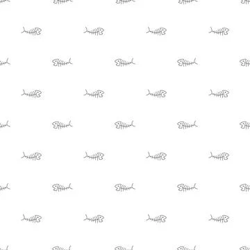 Cute Fish bones Seamless pattern. Cartoon Fish skeleton, background. Vector I Stock Illustration