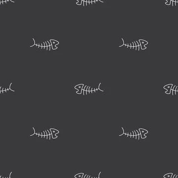 Cute Fish bones Seamless pattern. Cartoon Fish skeleton, background. Vector.. Stock Illustration