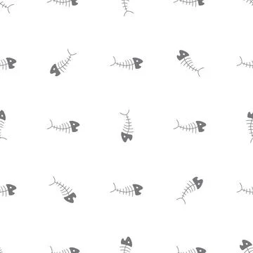 Cute Fish bones Seamless pattern. Cartoon Fish skeleton, background. Vector I Stock Illustration