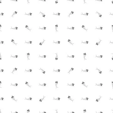 Cute Fish bones Seamless pattern. Cartoon Fish skeleton, background. Vector.. Stock Illustration