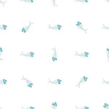 Cute Fish bones Seamless pattern. Cartoon Fish skeleton, background. Vector.. Stock Illustration