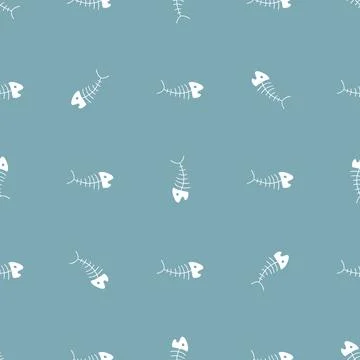 Cute Fish bones Seamless pattern. Cartoon Fish skeleton, background. Vector.. Stock Illustration