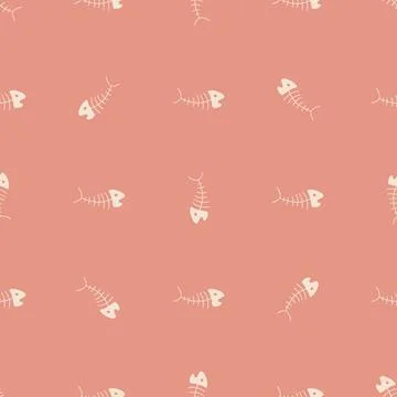 Cute Fish bones Seamless pattern. Cartoon Fish skeleton, background. Vector.. Illustrazione stock