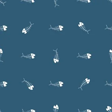 Cute Fish bones Seamless pattern. Cartoon Fish skeleton, background. Vector I イラスト素材