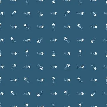 Cute Fish bones Seamless pattern. Cartoon Fish skeleton, background. Vector.. Stock Illustration