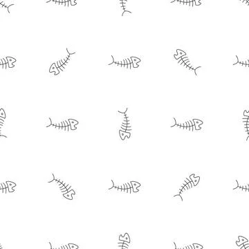 Cute Fish bones Seamless pattern. Cartoon Fish skeleton, background. Vector.. Stock Illustration