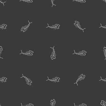 Cute Fish bones Seamless pattern. Cartoon Fish skeleton, background. Vector.. Stock Illustration