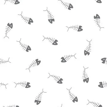 Cute Fish bones Seamless pattern. Cartoon Fish skeleton, background. Vector I Stock Illustration