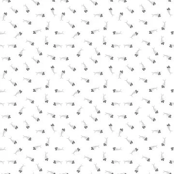 Cute Fish bones Seamless pattern. Cartoon Fish skeleton, background. Vector.. Stock Illustration