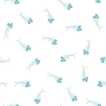 Cute Fish bones Seamless pattern. Cartoon Fish skeleton, background. Vector I イラスト素材