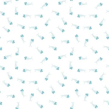 Cute Fish bones Seamless pattern. Cartoon Fish skeleton, background. Vector I Stock Illustration