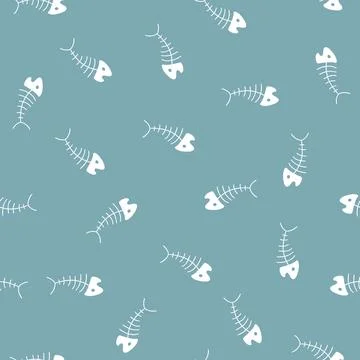 Cute Fish bones Seamless pattern. Cartoon Fish skeleton, background. Vector I Stock Illustration