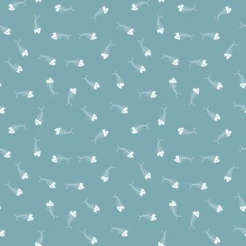 Cute Fish bones Seamless pattern. Cartoon Fish skeleton, background. Vector I イラスト素材