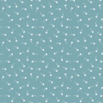 Cute Fish bones Seamless pattern. Cartoon Fish skeleton, background. Vector I Stock Illustration