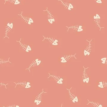 Cute Fish bones Seamless pattern. Cartoon Fish skeleton, background. Vector I Stock Illustration