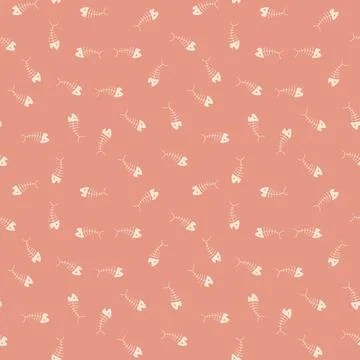 Cute Fish bones Seamless pattern. Cartoon Fish skeleton, background. Vector I Stock Illustration