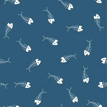 Cute Fish bones Seamless pattern. Cartoon Fish skeleton, background. Vector I Stock Illustration