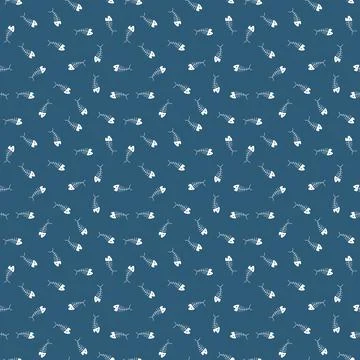 Cute Fish bones Seamless pattern. Cartoon Fish skeleton, background. Vector I Stock Illustration