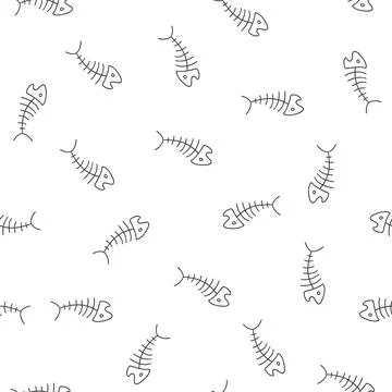 Cute Fish bones Seamless pattern. Cartoon Fish skeleton, background. Vector I Stock Illustration