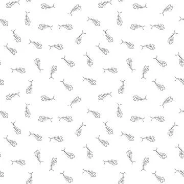 Cute Fish bones Seamless pattern. Cartoon Fish skeleton, background. Vector I Stock Illustration