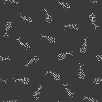 Cute Fish bones Seamless pattern. Cartoon Fish skeleton, background. Vector I Stock Illustration