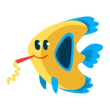 Cute fish with horn, blower, little sea creature character, marine theme design Stock Illustration