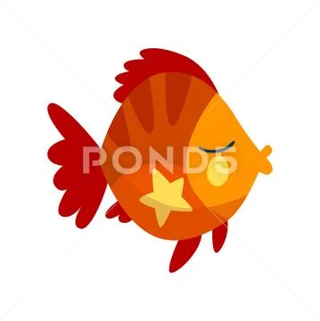 Cute fish, little sea creature character, marine theme design element can be Stock Illustration