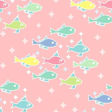 Cute Fish In Pastel Multicolor Repeat Vector Pattern On A Pink Sparkly Backdr Stock Illustration