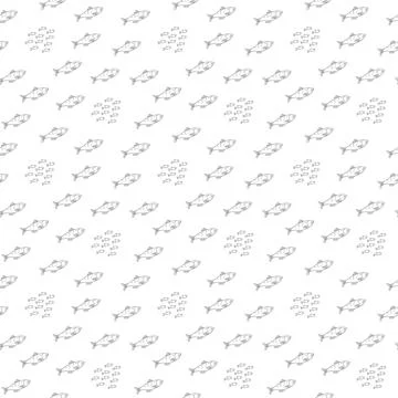 Cute fish seamless pattern. Cartoon salmon and sardines, background. Vector.. Stock Illustration