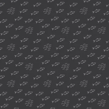 Cute fish seamless pattern. Cartoon salmon and sardines, background. Vector.. Stock Illustration