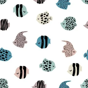 Cute fish seamless pattern in Scandinavian style Stock Illustration