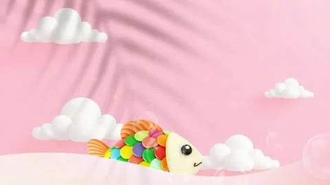Cute fish swimming under clouds animation Stock Footage 297727190
