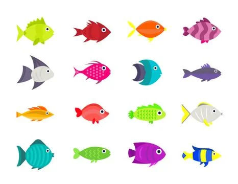 Cute fish vector illustration icons set Stock Illustration