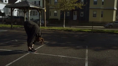 Cute fit young womans doing warming up stretching on playfround. slow motion. Stock Footage 109901172