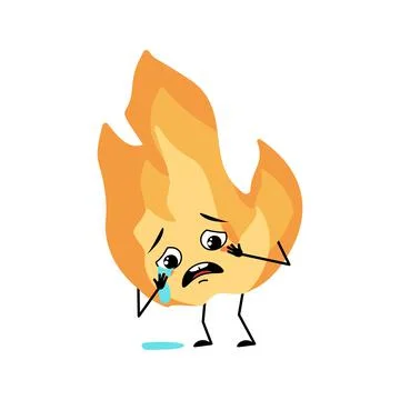 Cute flame character with crying and tears emotion Illustrazione stock