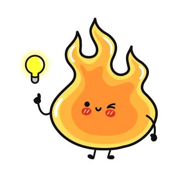 Cute flame character holding bright idea bulb Stock Illustration