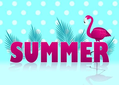Cute flamingo on a blue background, vector illustration, summer print design. Stock Illustration