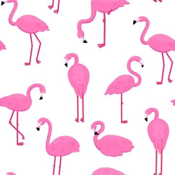 Cute flamingo pattern. Spring or summer happy tropical art, pink africa wallp Stock Illustration