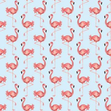 Cute flamingo seamless pattern design, tropical background. Textile, fabric, Stock Illustration