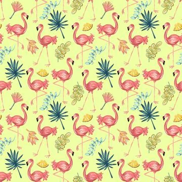 Cute flamingo seamless pattern design, tropical background Stock Illustration