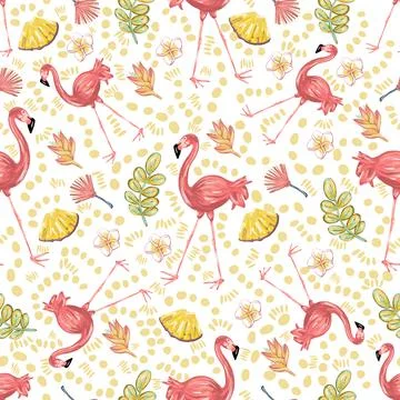 Cute flamingo seamless pattern design, tropical background. Textile, fabric, Stock Illustration
