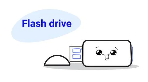 Cute flash drive cartoon comic character with smiling face happy emoji kawaii Stockillustratie
