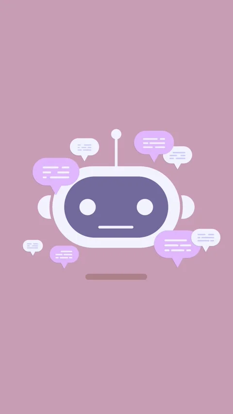 Cute flat AI chatbot robot animation with speech bubbles Stock Footage 343587782