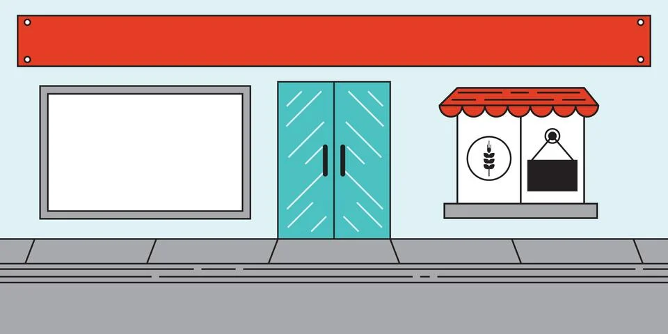 Cute Flat Bakery Store Front Street Scene Stock Illustration