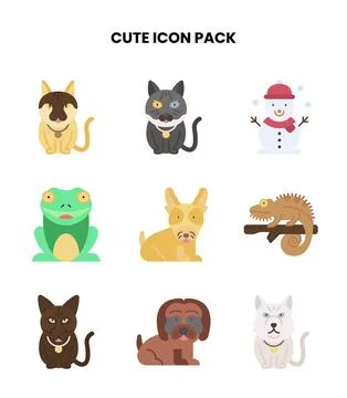 Cute Flat Bundle Icons Pack Stock Illustration