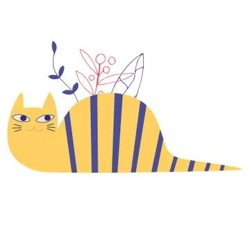 Cute flat cat. Cartoon vector illustration isolated on white background. Good Stock Illustration