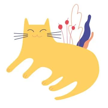 Cute flat cat. Cartoon vector illustration isolated on white background. Good Stock Illustration